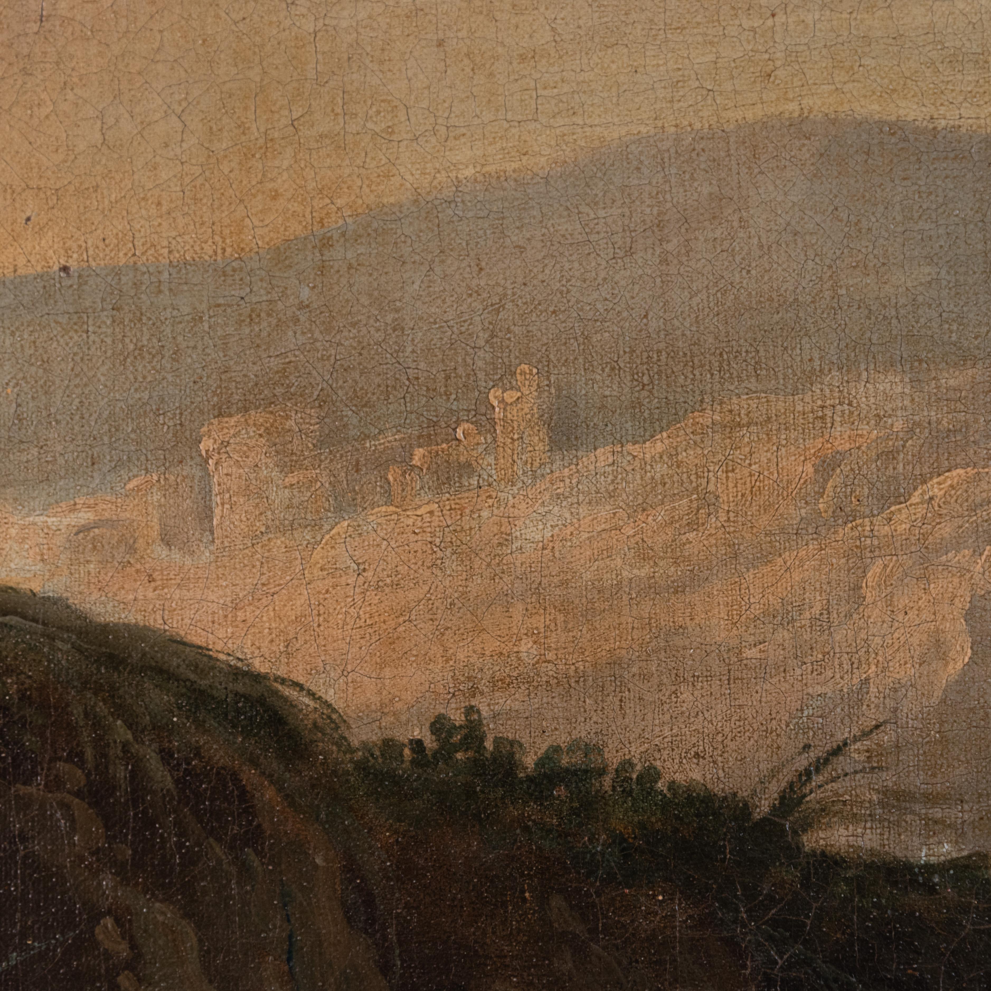 Canvas French Rocky Landscape with Fisher Painting 