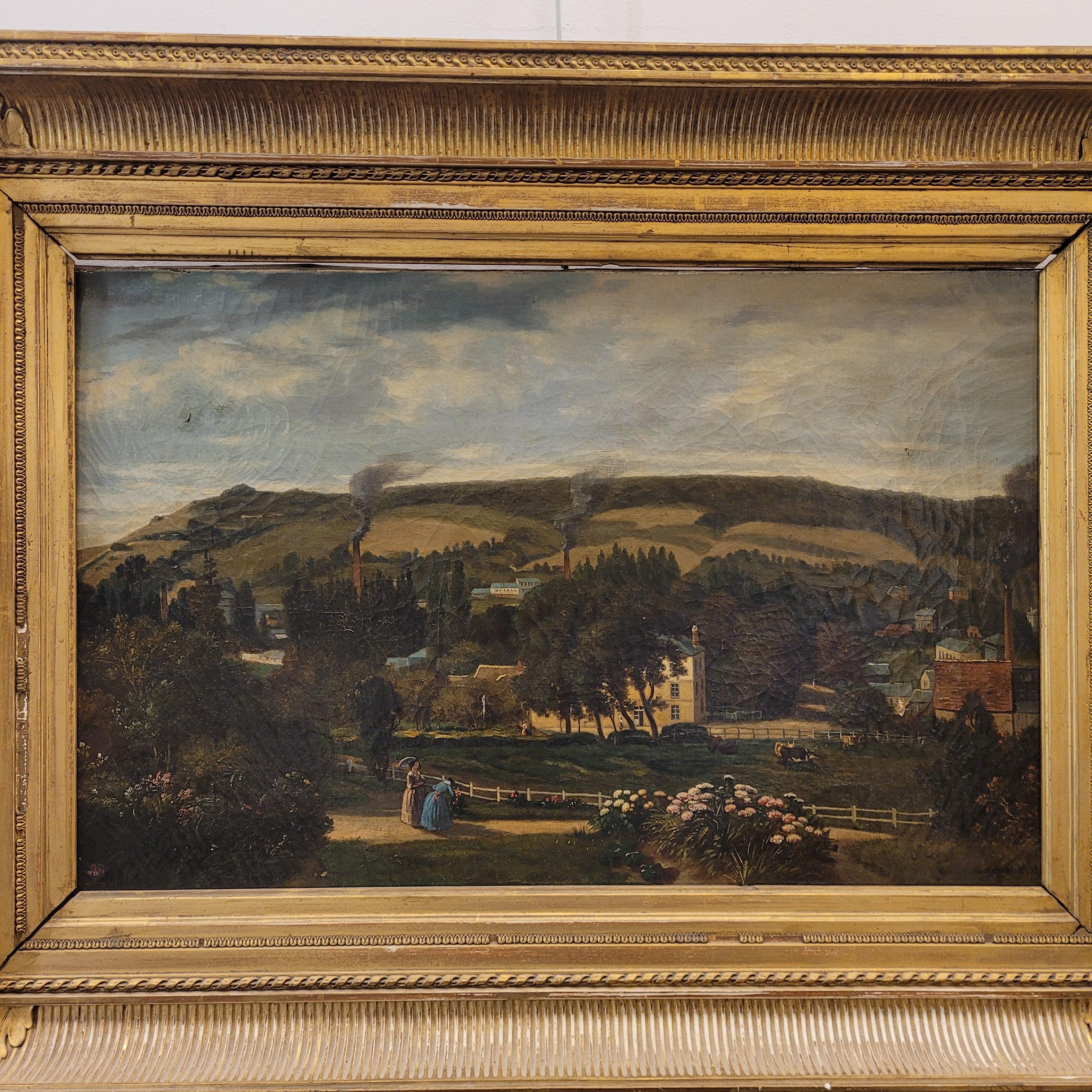 Hand-Crafted French Painting “Landscape of Asnières-sur-Seine” Narcisse Berchère