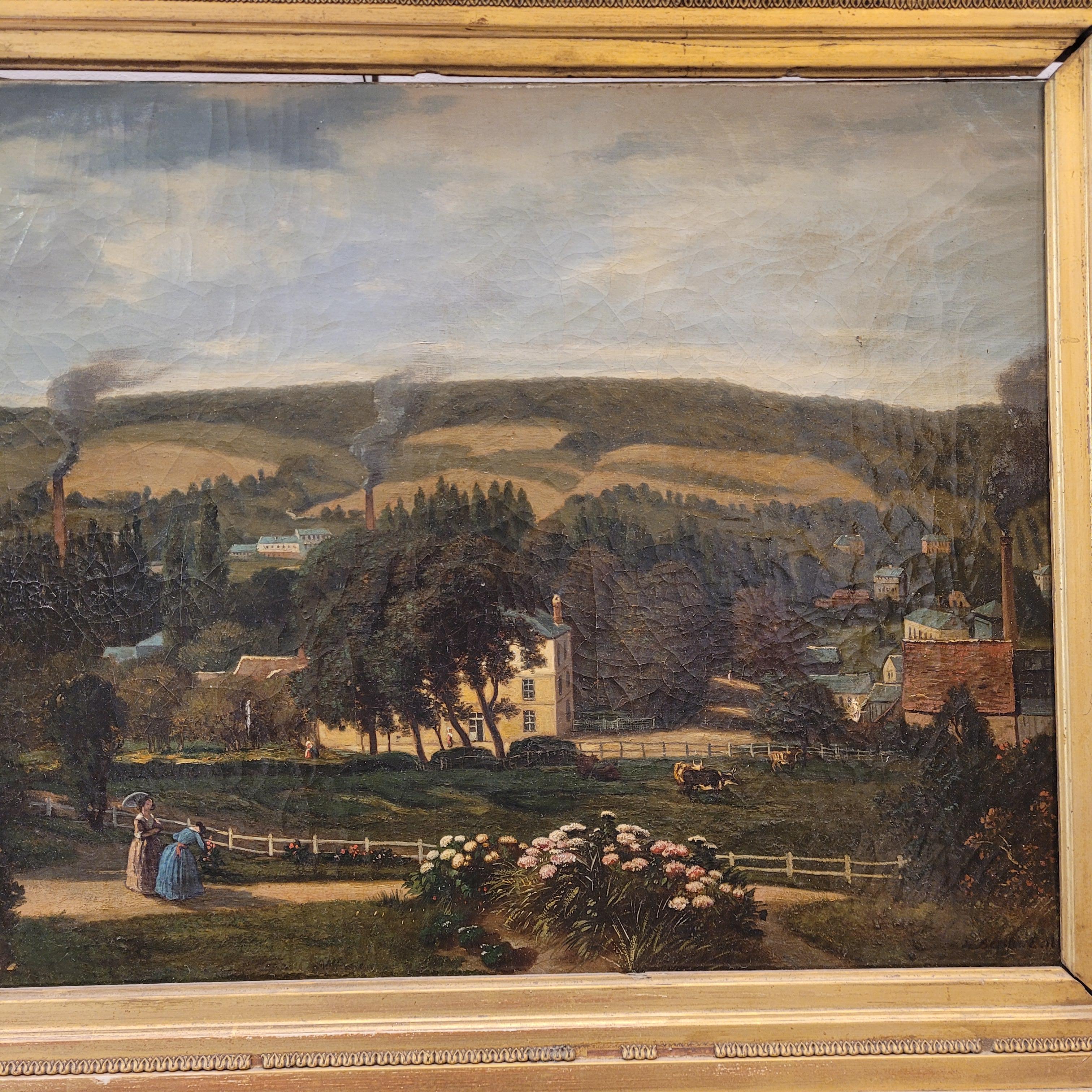 French Painting “Landscape of Asnières-sur-Seine” Narcisse Berchère In Good Condition In Valladolid, ES