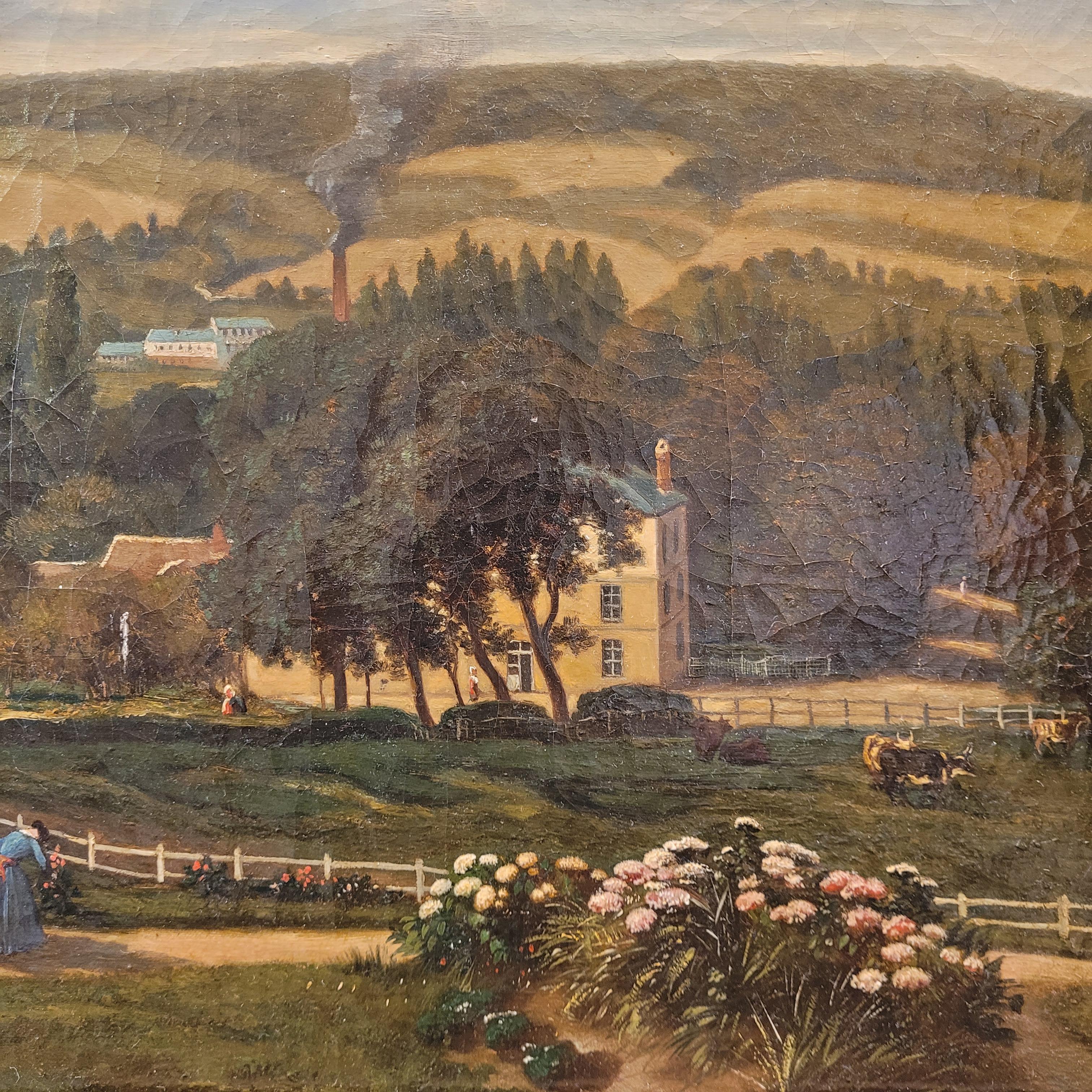 Giltwood French Painting “Landscape of Asnières-sur-Seine” Narcisse Berchère