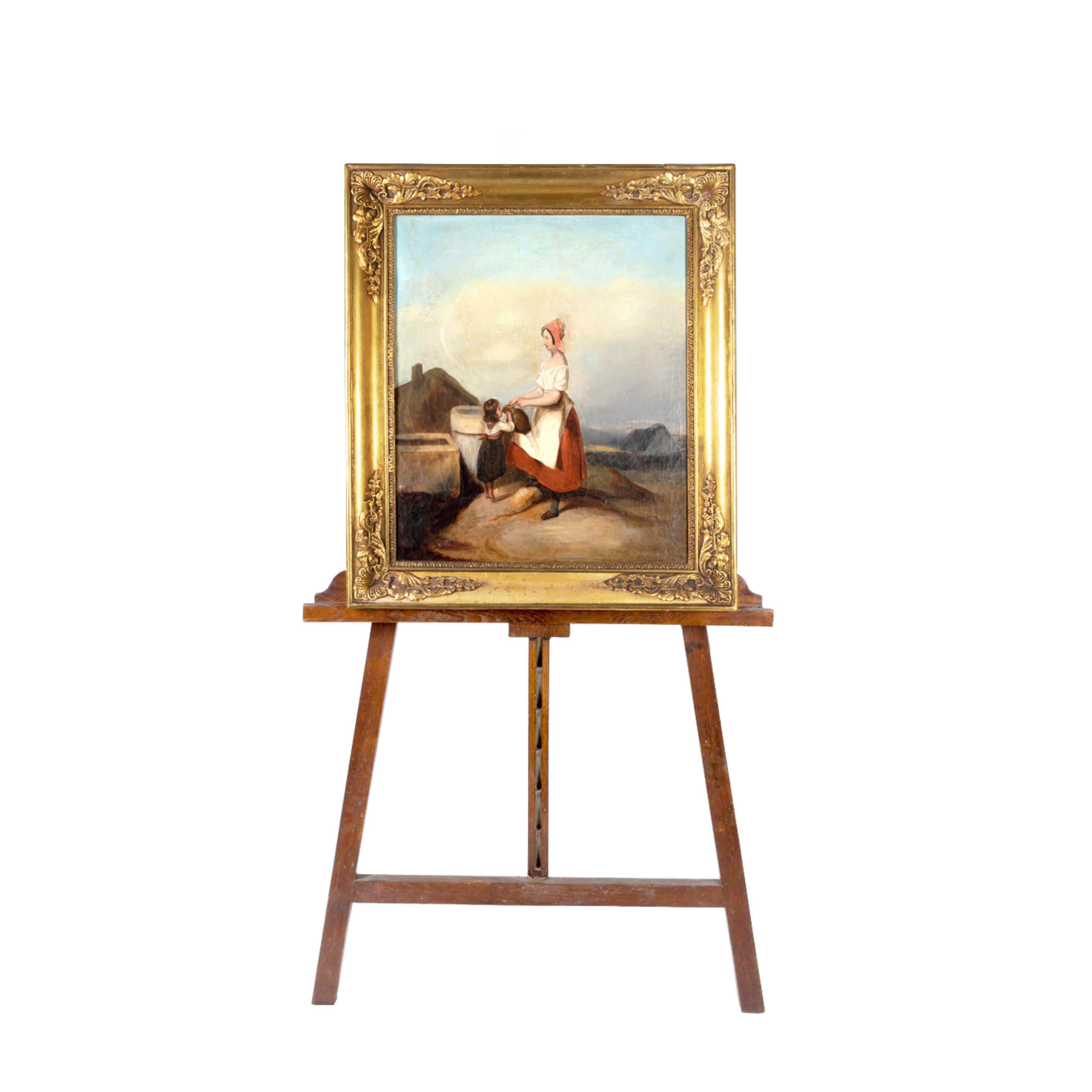 Ein zärtlicher Moment zwischen Mutter und Kind ist in diesem französischen Ölgemälde aus dem 19. Jahrhundert mit dem Titel 