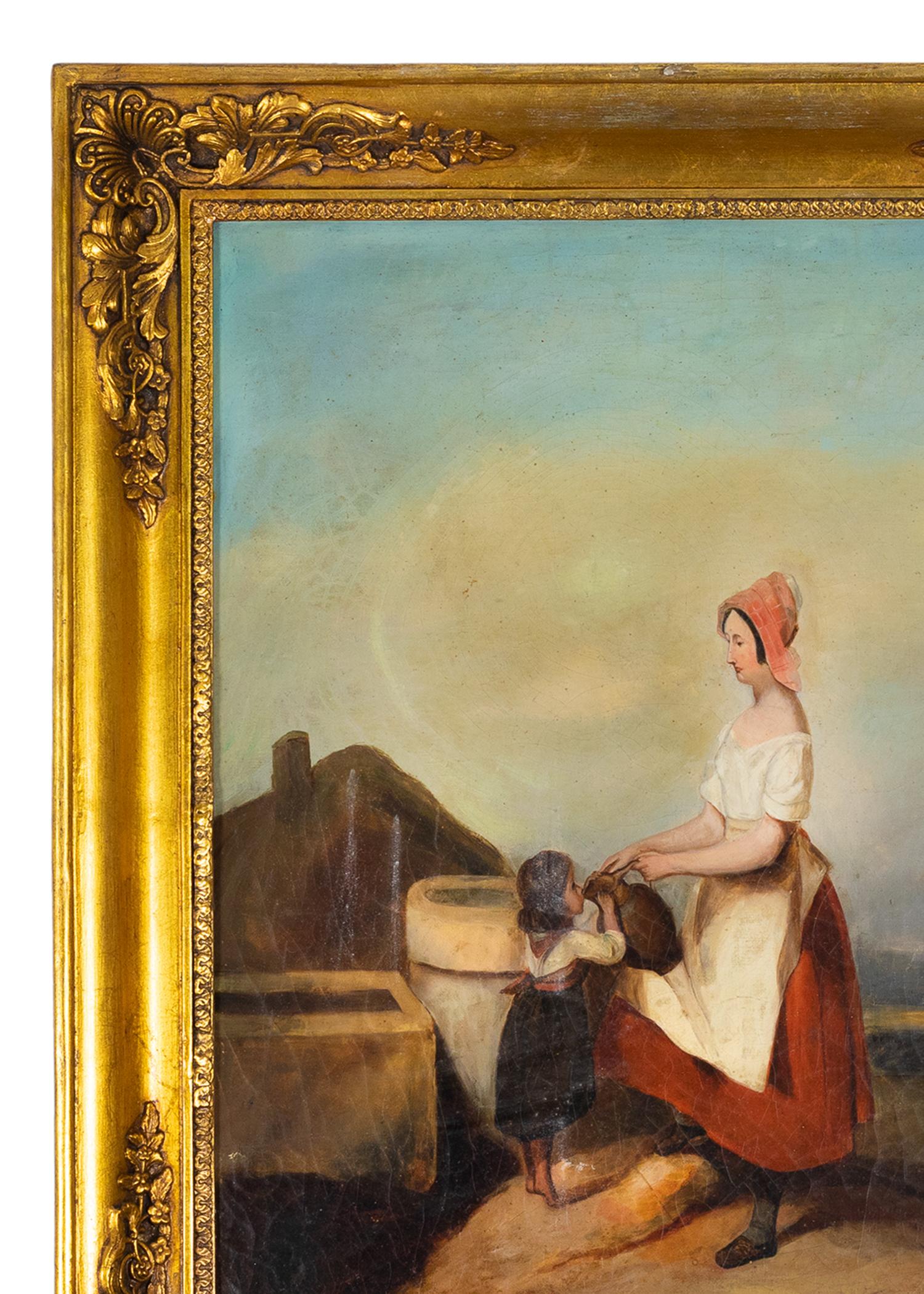 Französisches Gemälde, Mutter und Kind von E. Picart, 19. Jahrhundert (Geölt) im Angebot