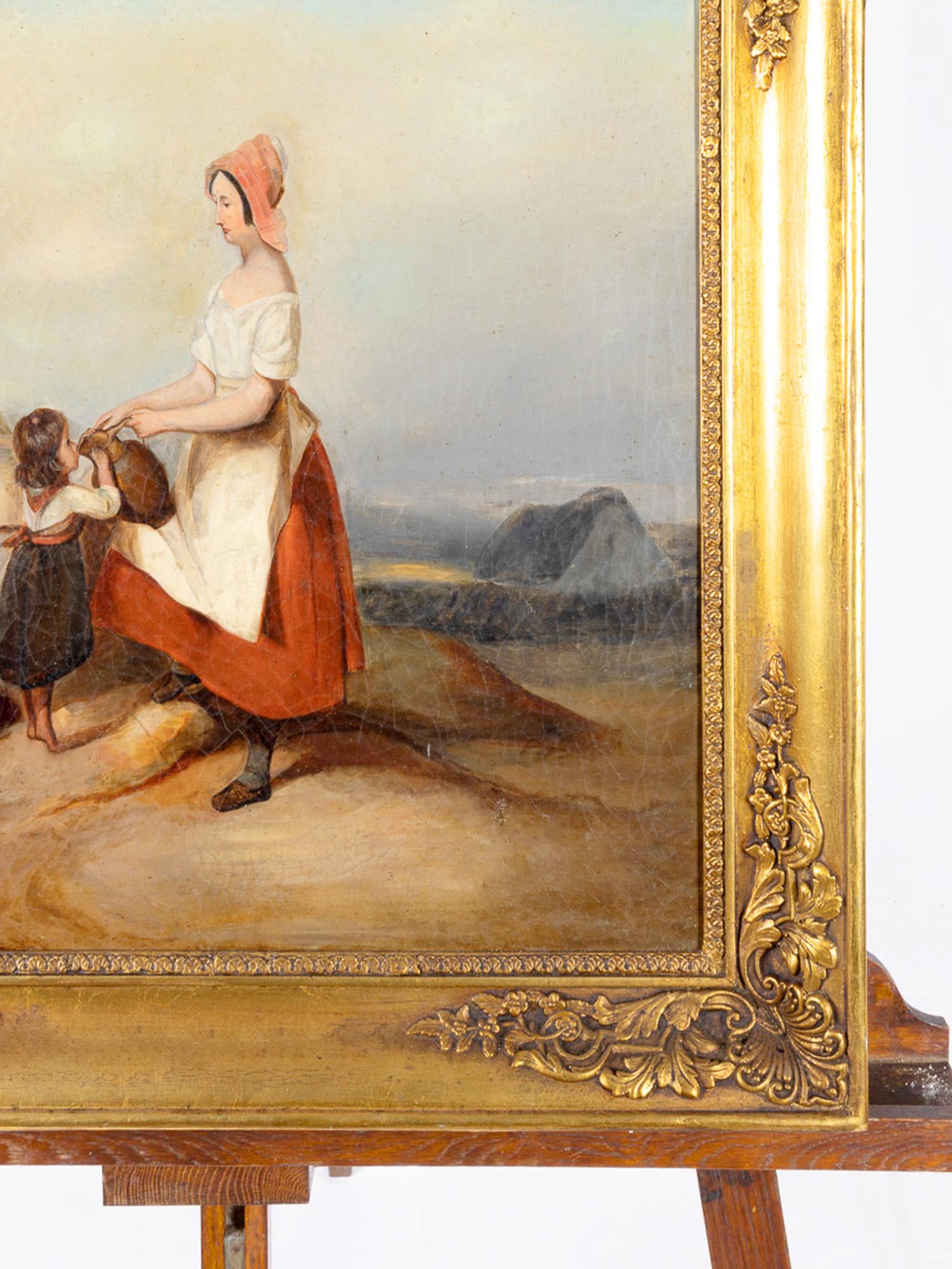 Französisches Gemälde, Mutter und Kind von E. Picart, 19. Jahrhundert im Zustand „Relativ gut“ im Angebot in Lisbon, PT