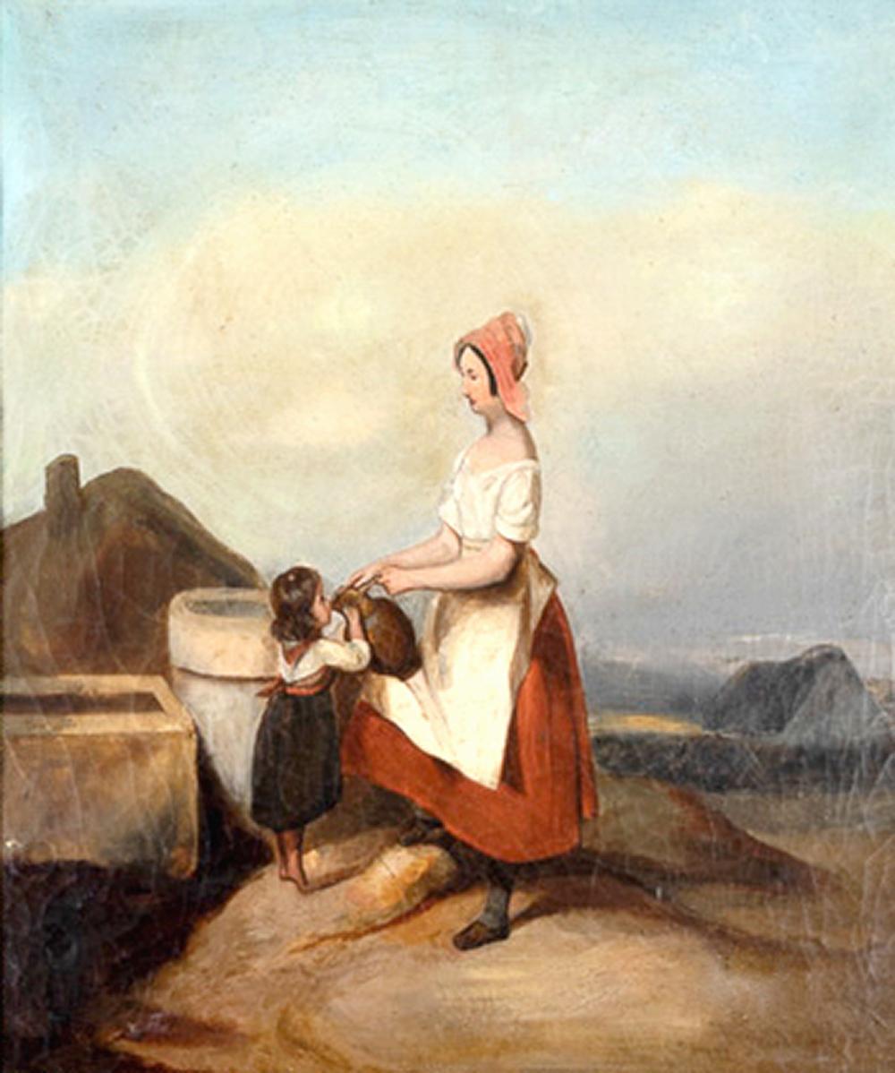 Französisches Gemälde, Mutter und Kind von E. Picart, 19. Jahrhundert (Leinwand) im Angebot