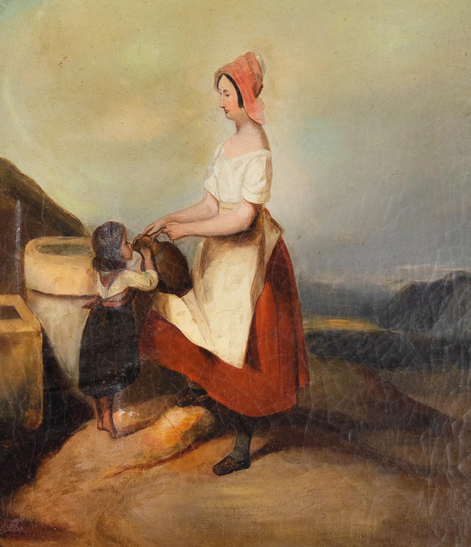 Französisches Gemälde, Mutter und Kind von E. Picart, 19. Jahrhundert im Angebot 1