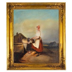 French Painting, Mother and Child by E. Picart, 19th Century