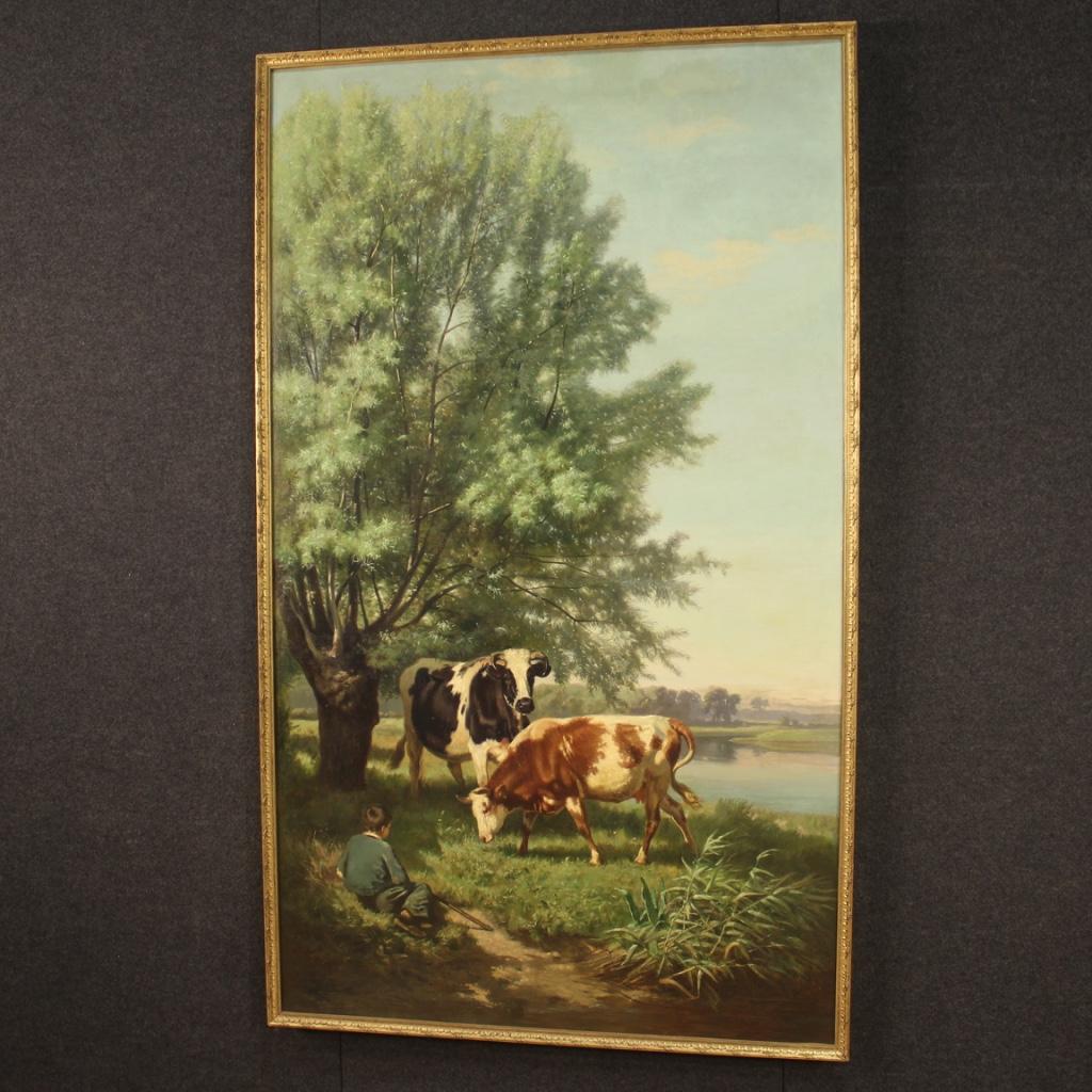 French Painting Signed 19th Century Bucolic Scene For Sale 1