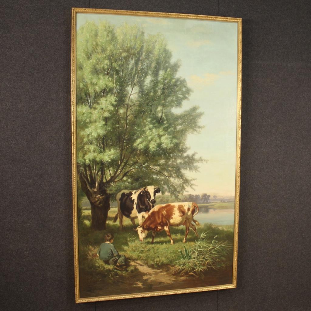 French Painting Signed 19th Century Bucolic Scene For Sale 4