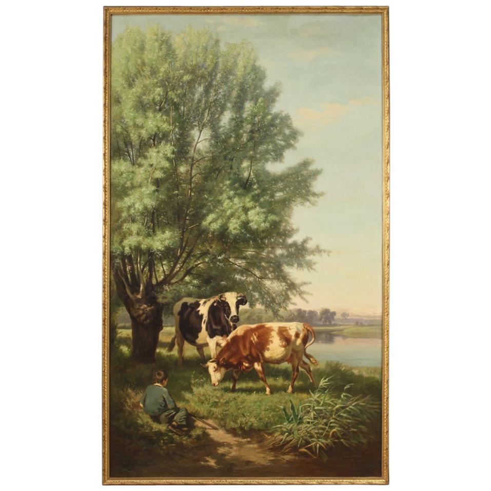 French Painting Signed 19th Century Bucolic Scene For Sale