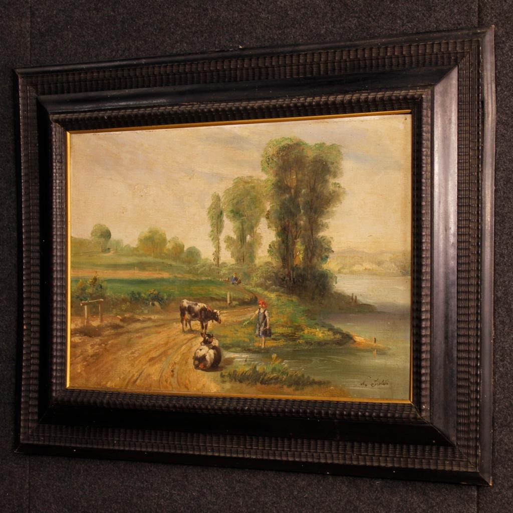 French Painting Signed Bucolic Landscape, 20th Century For Sale 3