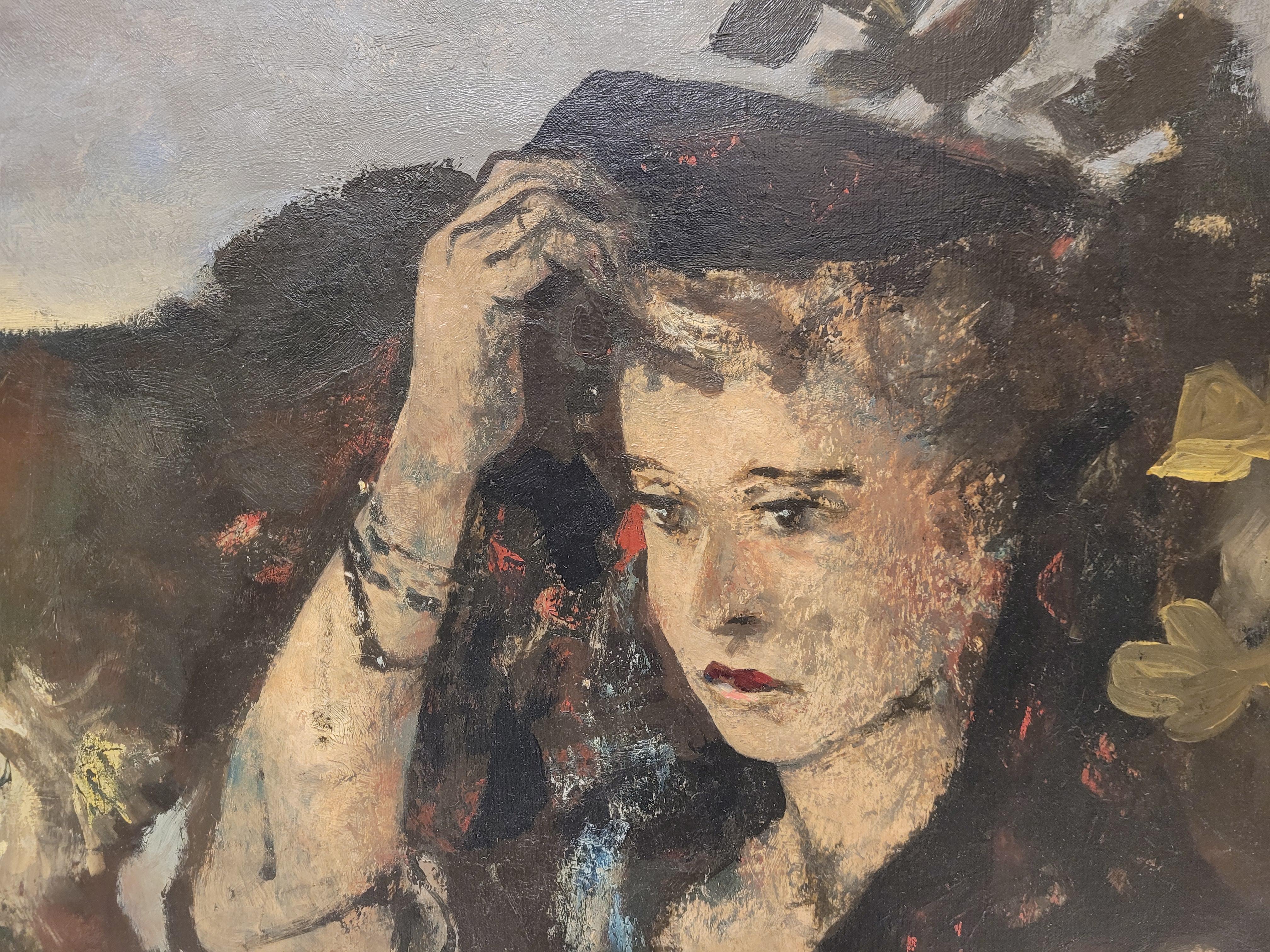 Canvas French Painting woman portrait, Rouland Oudot , Japonisme