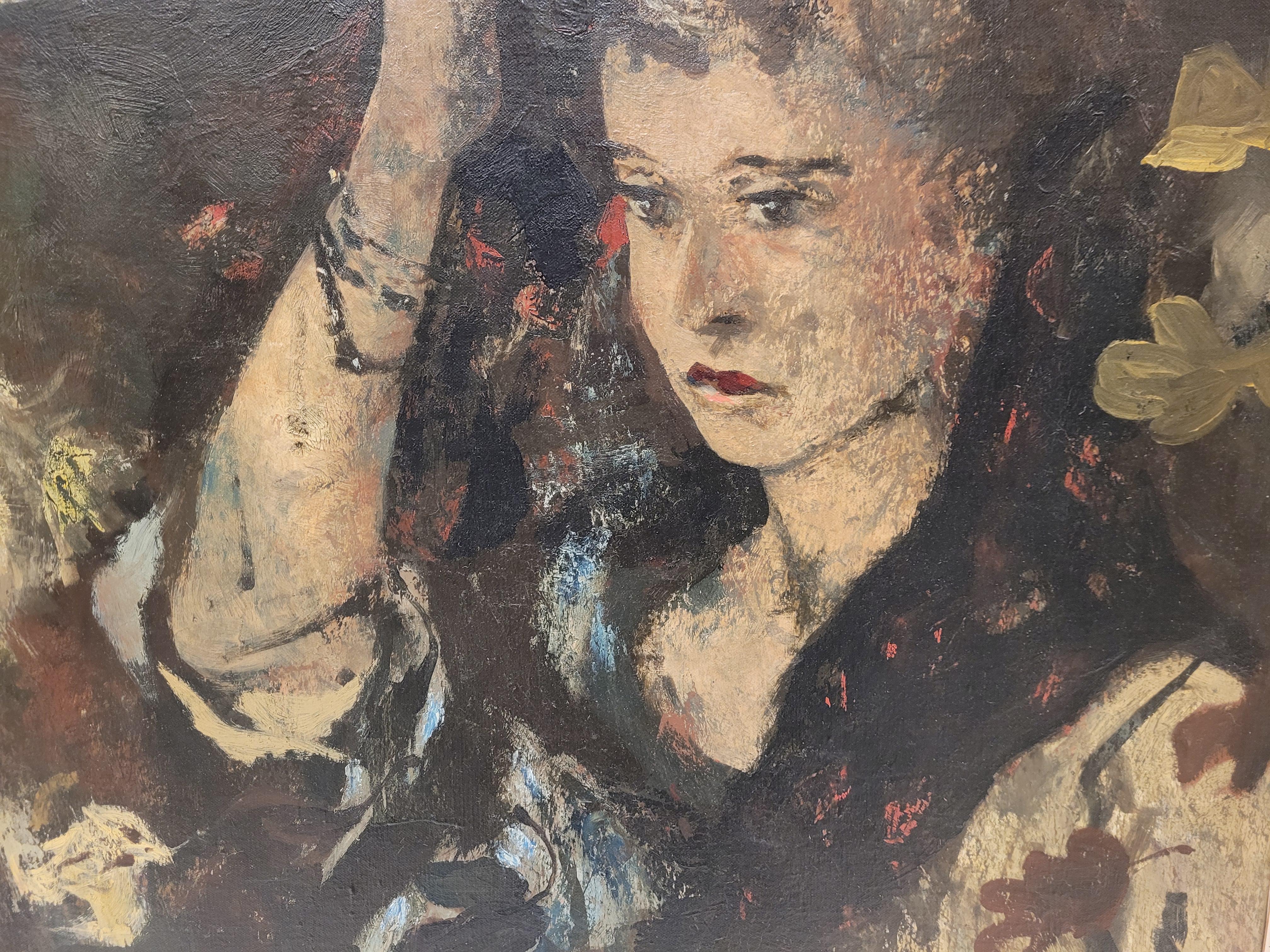 French Painting woman portrait, Rouland Oudot , Japonisme 1