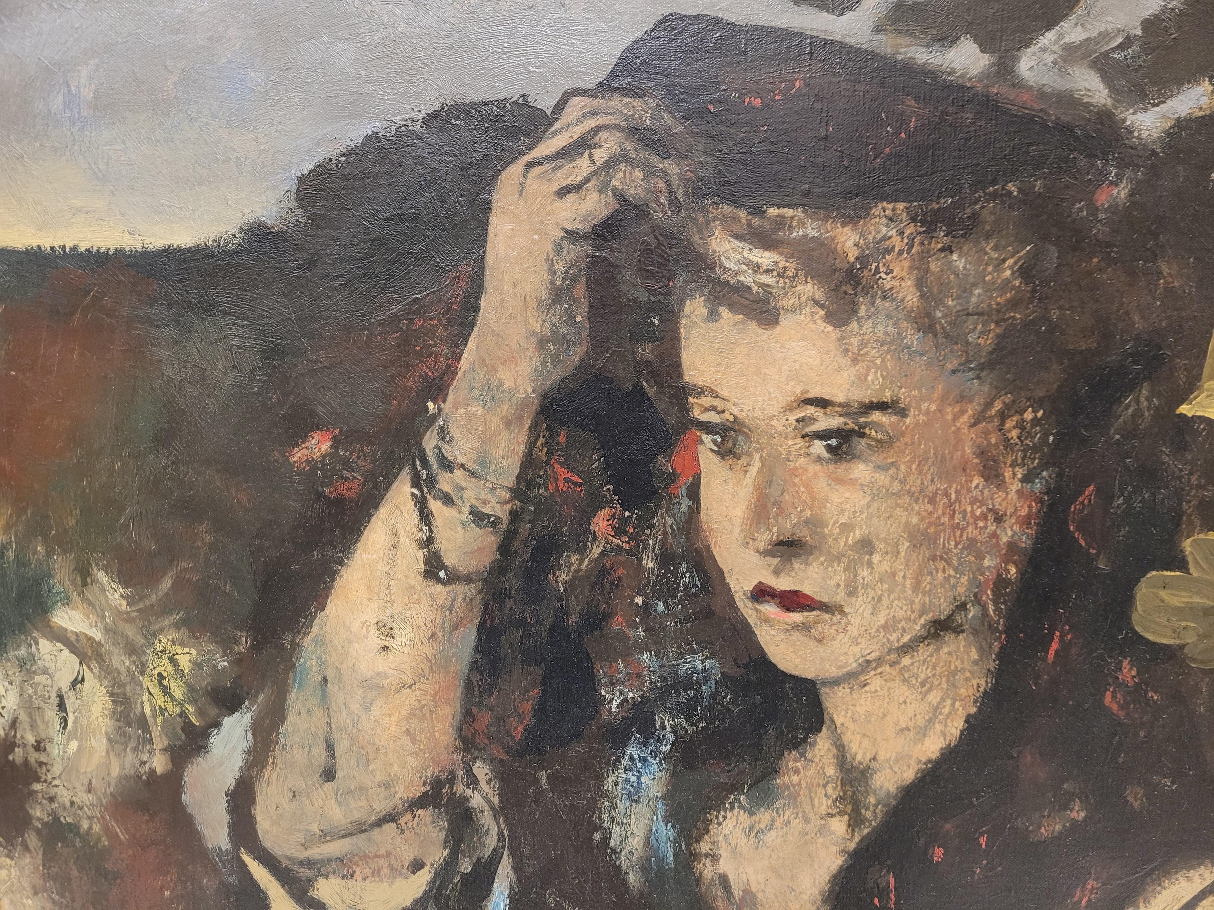 French Painting woman portrait, Rouland Oudot , Japonisme 2