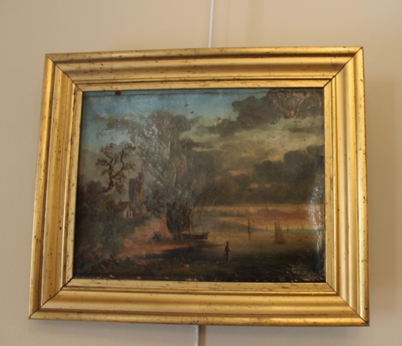Small oil painting, representing a port from the 19th century, France.
Gilt wood frame.
Vintage canvas.