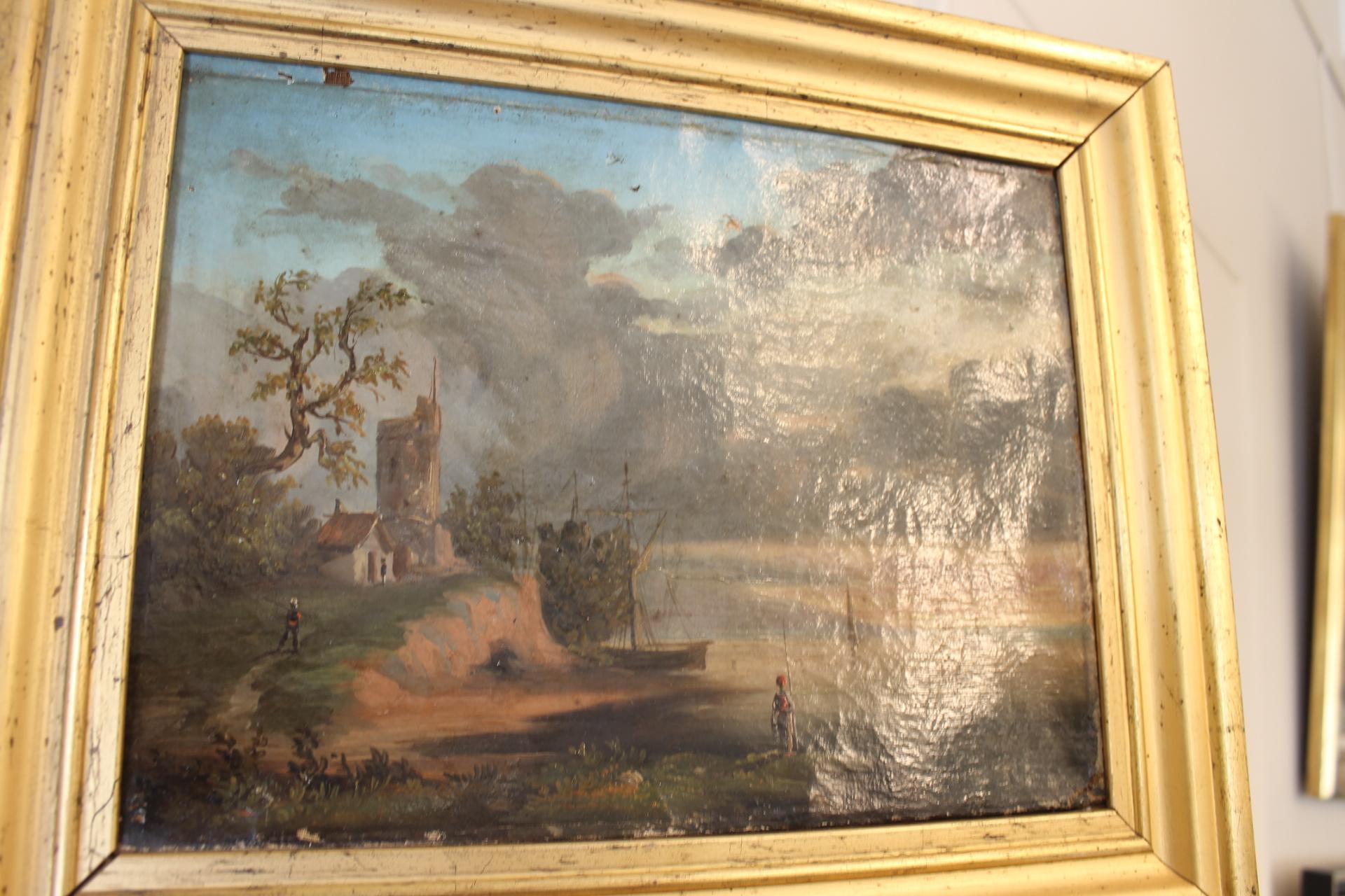 Hand-Painted French Painting XIX, Port For Sale