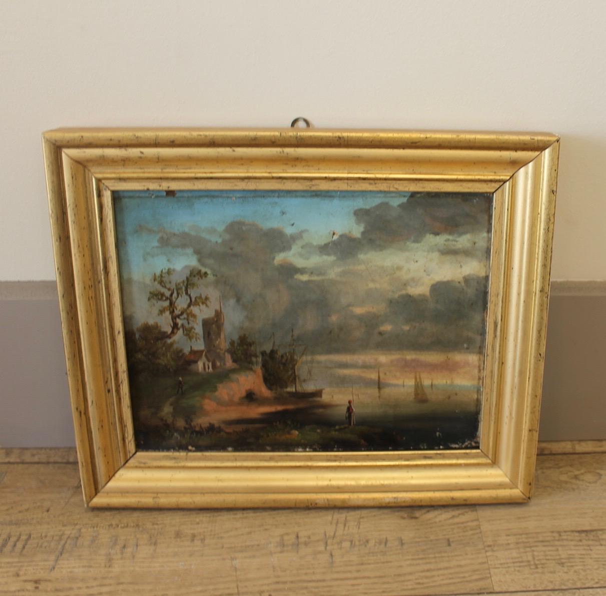 Canvas French Painting XIX, Port For Sale