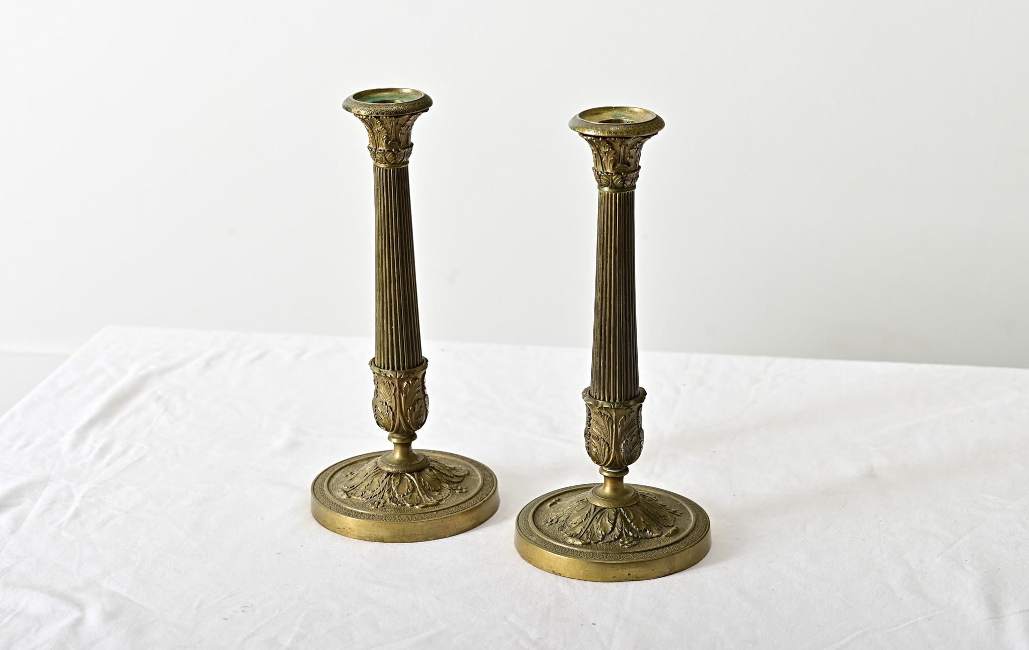 French Pair 18th Century Louis XVI Style Bronze Candlesticks For Sale 4