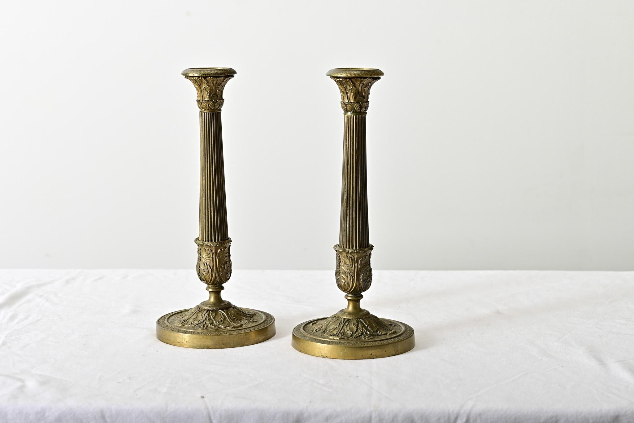 French Pair 18th Century Louis XVI Style Bronze Candlesticks For Sale 5