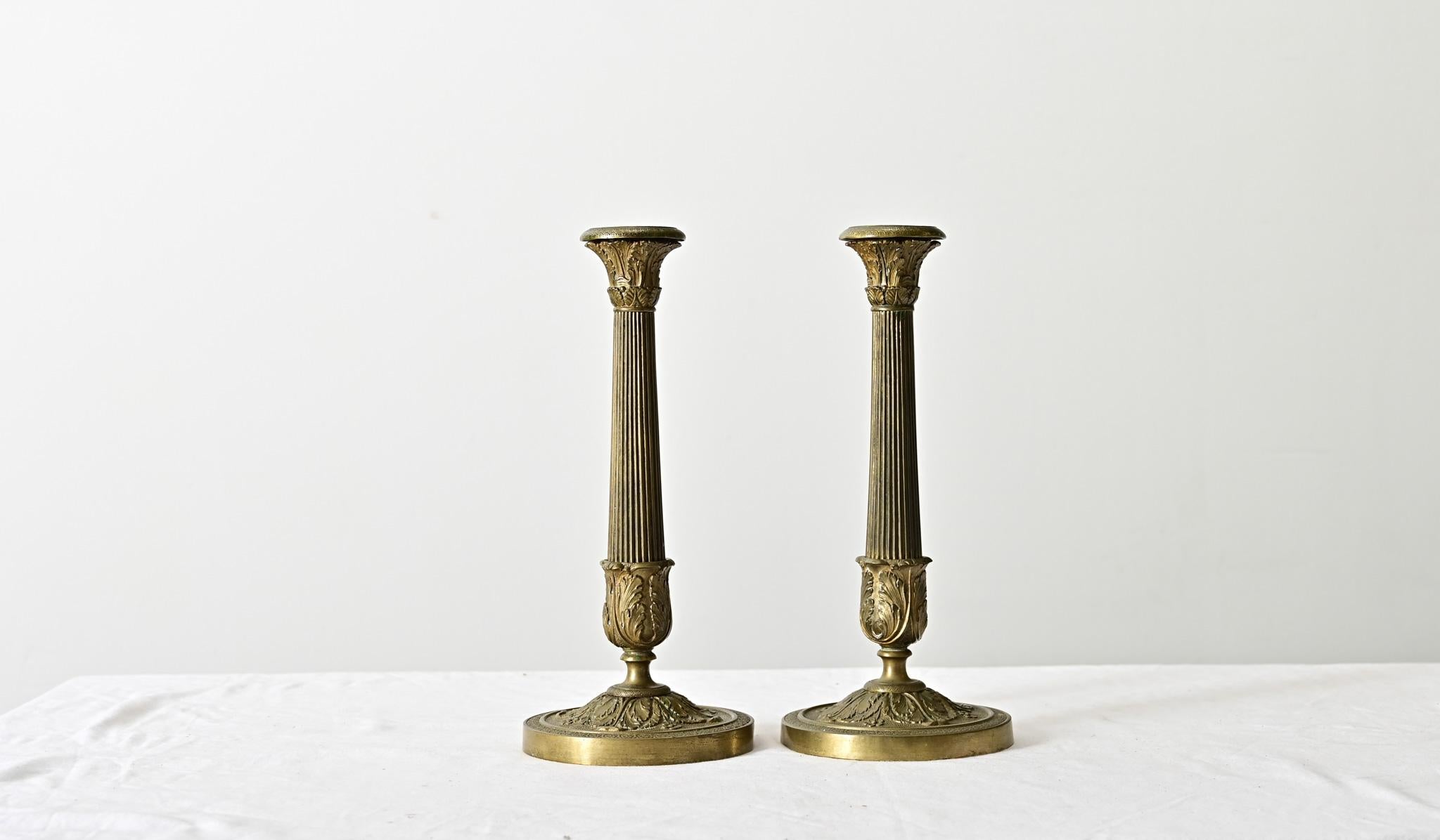 Cast French Pair 18th Century Louis XVI Style Bronze Candlesticks For Sale