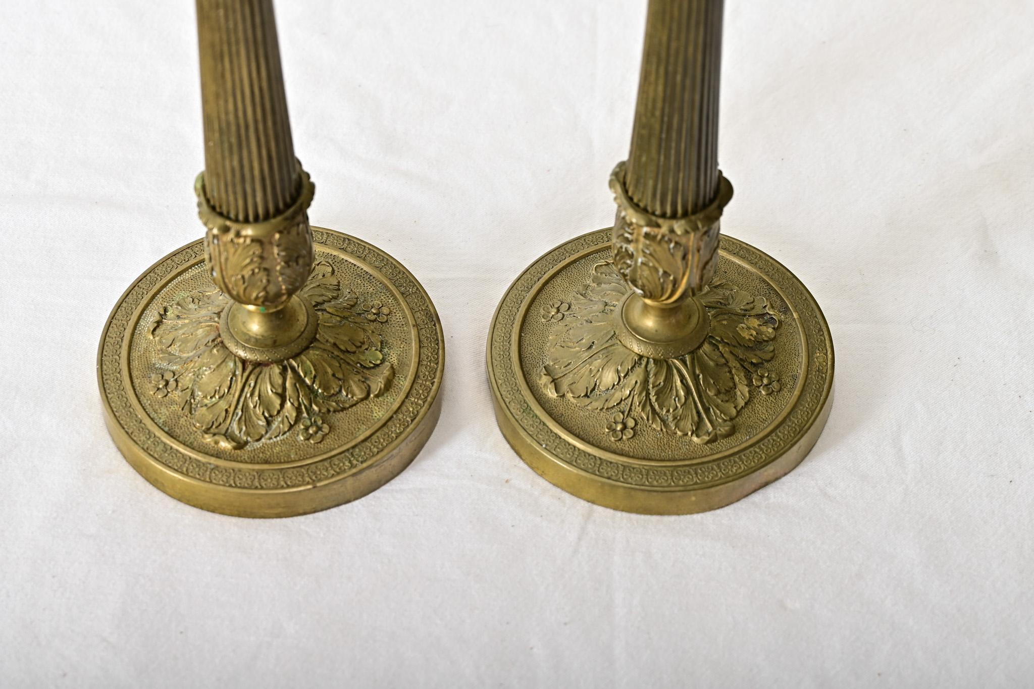 18th Century and Earlier French Pair 18th Century Louis XVI Style Bronze Candlesticks For Sale