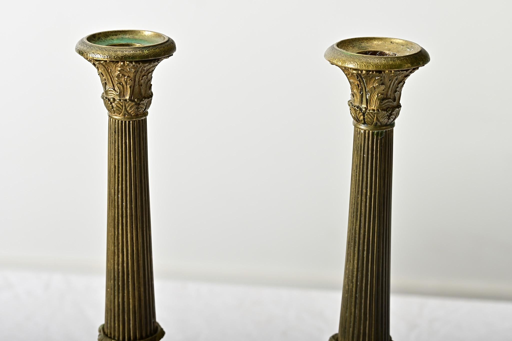 French Pair 18th Century Louis XVI Style Bronze Candlesticks For Sale 2