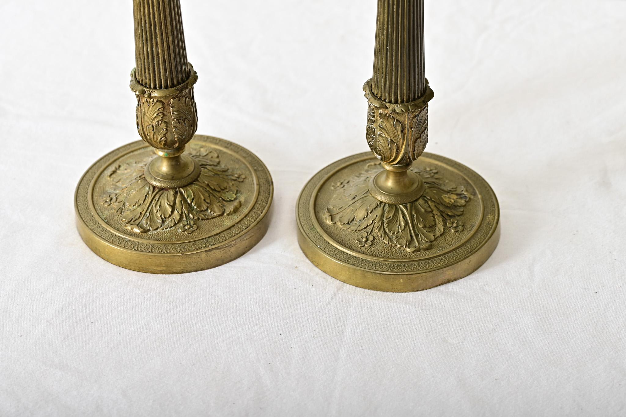 French Pair 18th Century Louis XVI Style Bronze Candlesticks For Sale 3