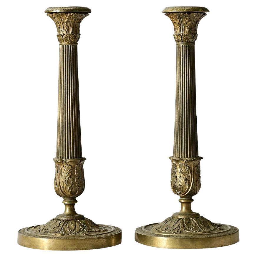 French Pair 18th Century Louis XVI Style Bronze Candlesticks For Sale