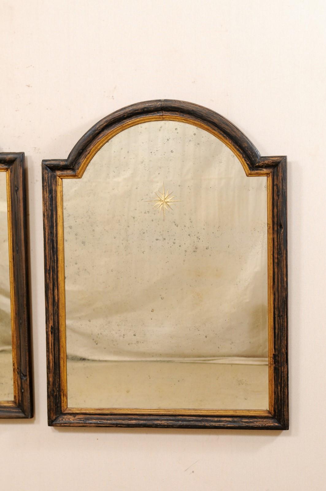 French Pair 19th C, Mirrors with Arched Crest & Sunburst Accents  In Good Condition In Atlanta, GA