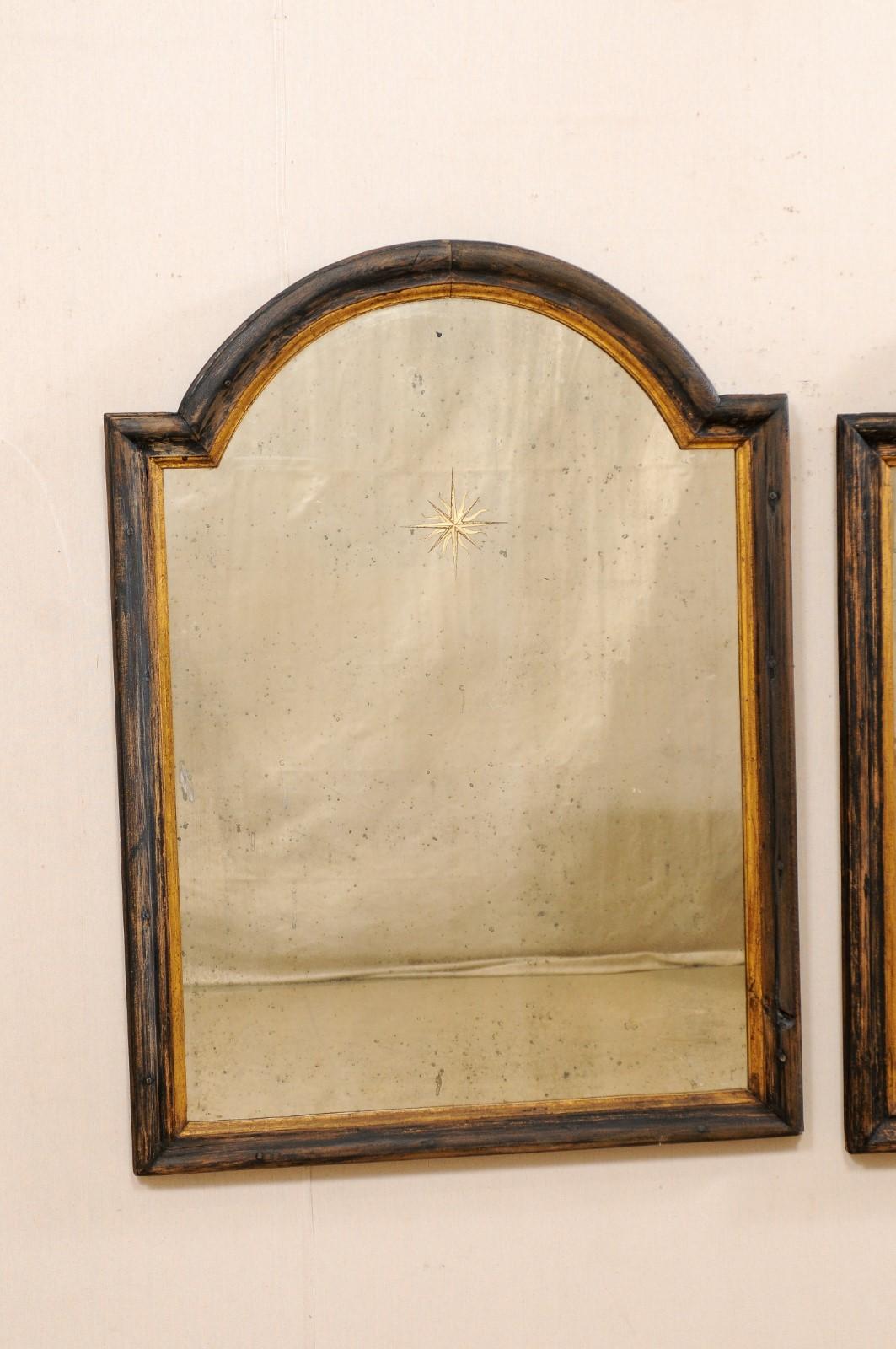 19th Century French Pair 19th C, Mirrors with Arched Crest & Sunburst Accents 