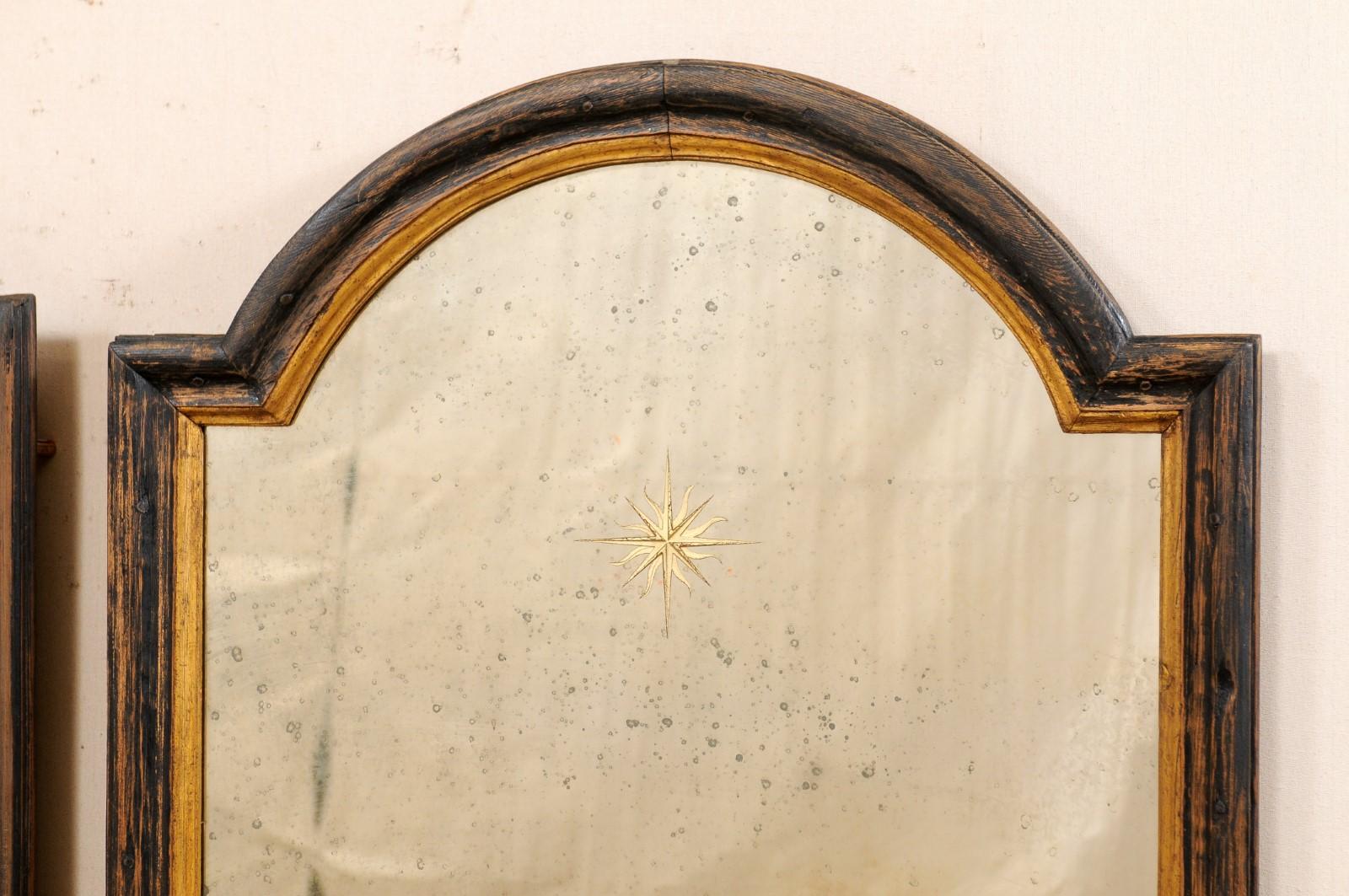 French Pair 19th C, Mirrors with Arched Crest & Sunburst Accents  4