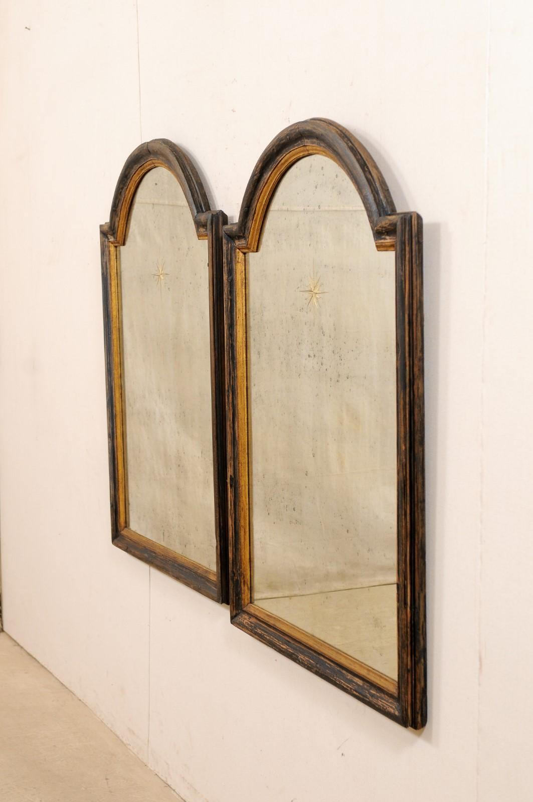 French Pair 19th C, Mirrors with Arched Crest & Sunburst Accents  5