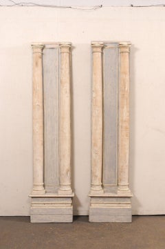 French Pair 19th Century Painted Wood Columns, 7.25 Ft Tall