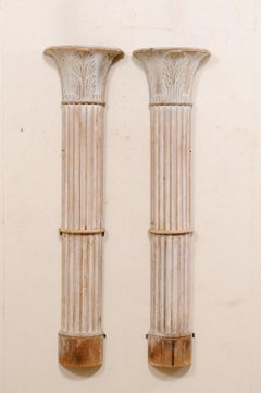 French Pair Column-Style Architectural Up-Lit Wall Sconces, 19th C