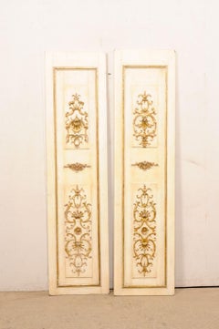 French Pair Decorative Wall Panels W/Gilt Rinceaux & Shell Accents