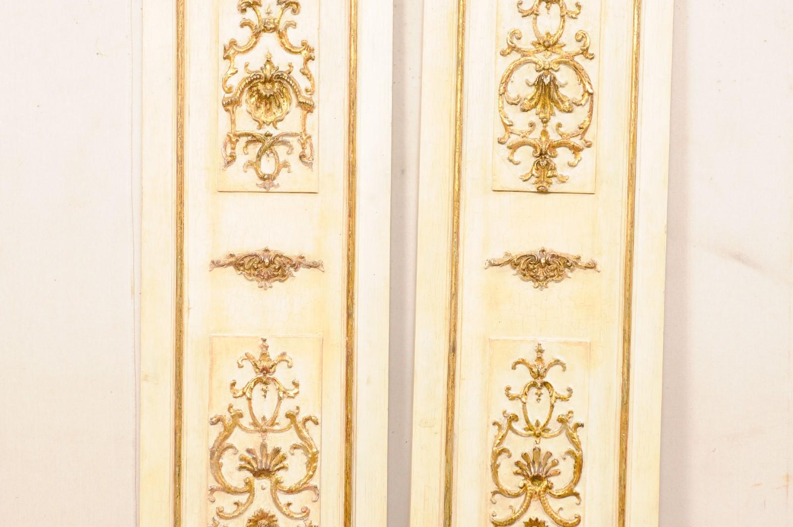 French Pair Decorative Wall Panels W/Gilt Rinceaux & Shell Accents In Good Condition For Sale In Atlanta, GA