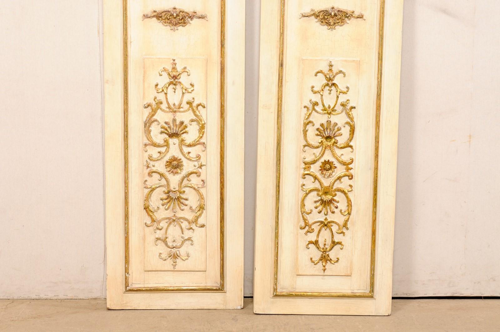 20th Century French Pair Decorative Wall Panels W/Gilt Rinceaux & Shell Accents For Sale