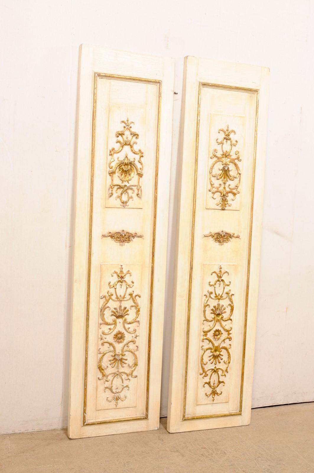 Wood French Pair Decorative Wall Panels W/Gilt Rinceaux & Shell Accents For Sale
