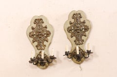French Pair Antique 3-Light Wall Sconces