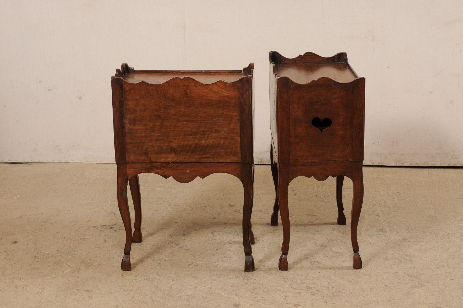 French Pair Antique End Tables w/Scalloped Top Lip & Petite Hoof Carved Feet 1