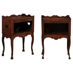 French Pair Antique End Tables w/Scalloped Top Lip & Petite Hoof Carved Feet