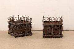 French Pair Beautiful Wrought Iron Square-Shaped Planters, Early 20th C.