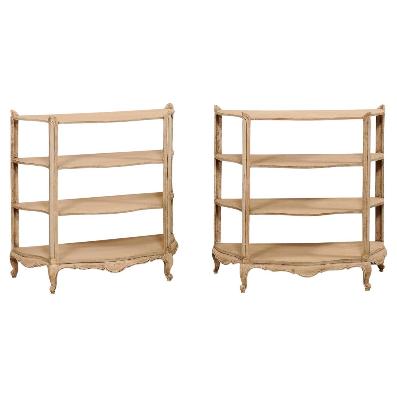 French Pair Bow-Front Painted Open Shelves, Approximately 3.5" Tall & Wide For Sale