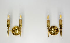 French Pair Brass Double Sconces Louis XVI or Neoclassical Stylecirca 1960