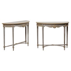 Vintage French Pair Console Tables Nicely Carved w/Neoclassical Inspired Embellishments