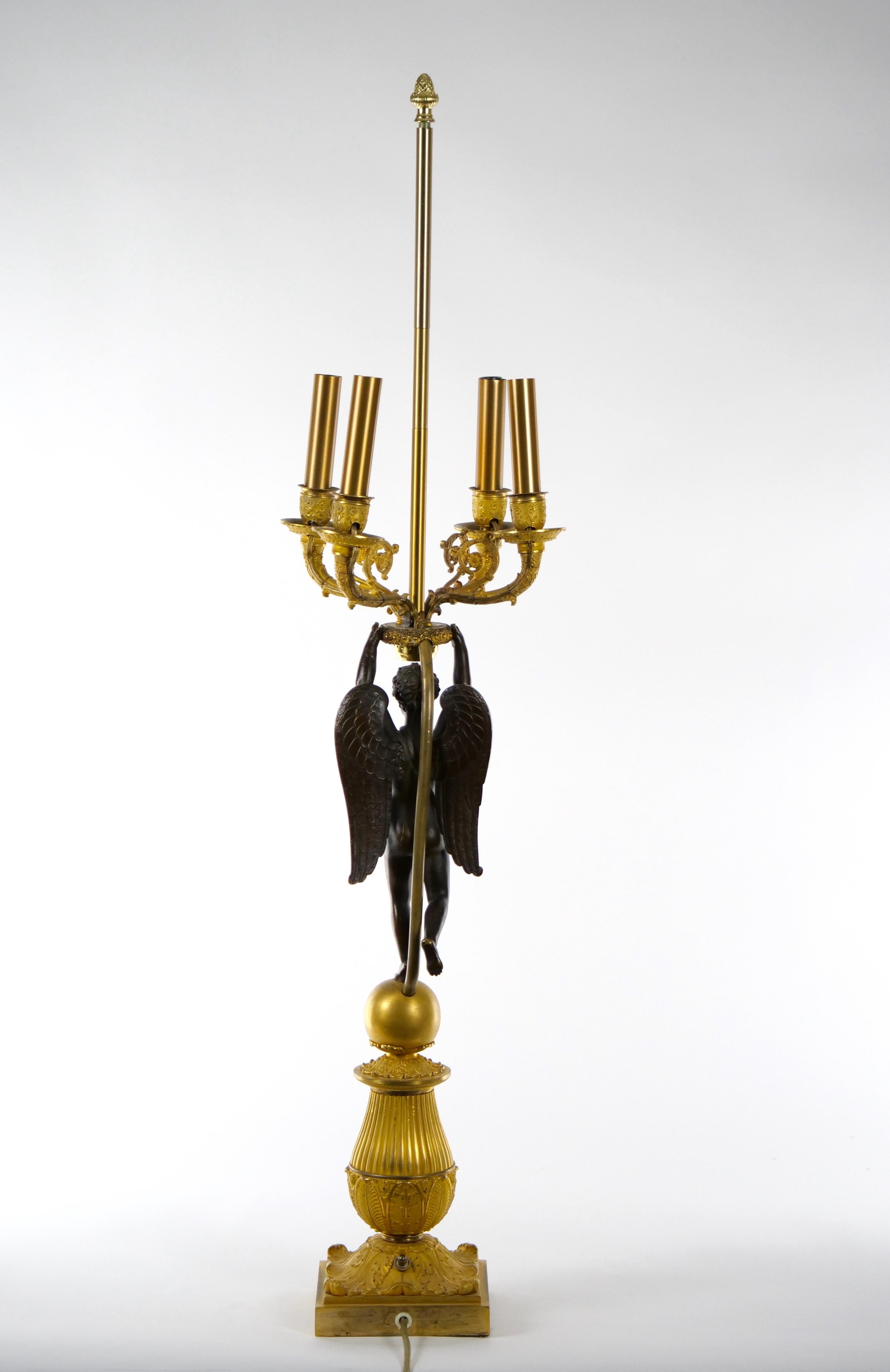 French Pair Empire Dore Bronze Winged Putti Candelabras For Sale 8