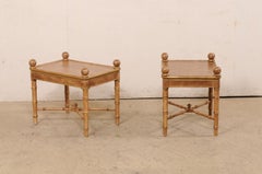 French Pair Faux-Bamboo Carved Accent Side Tables