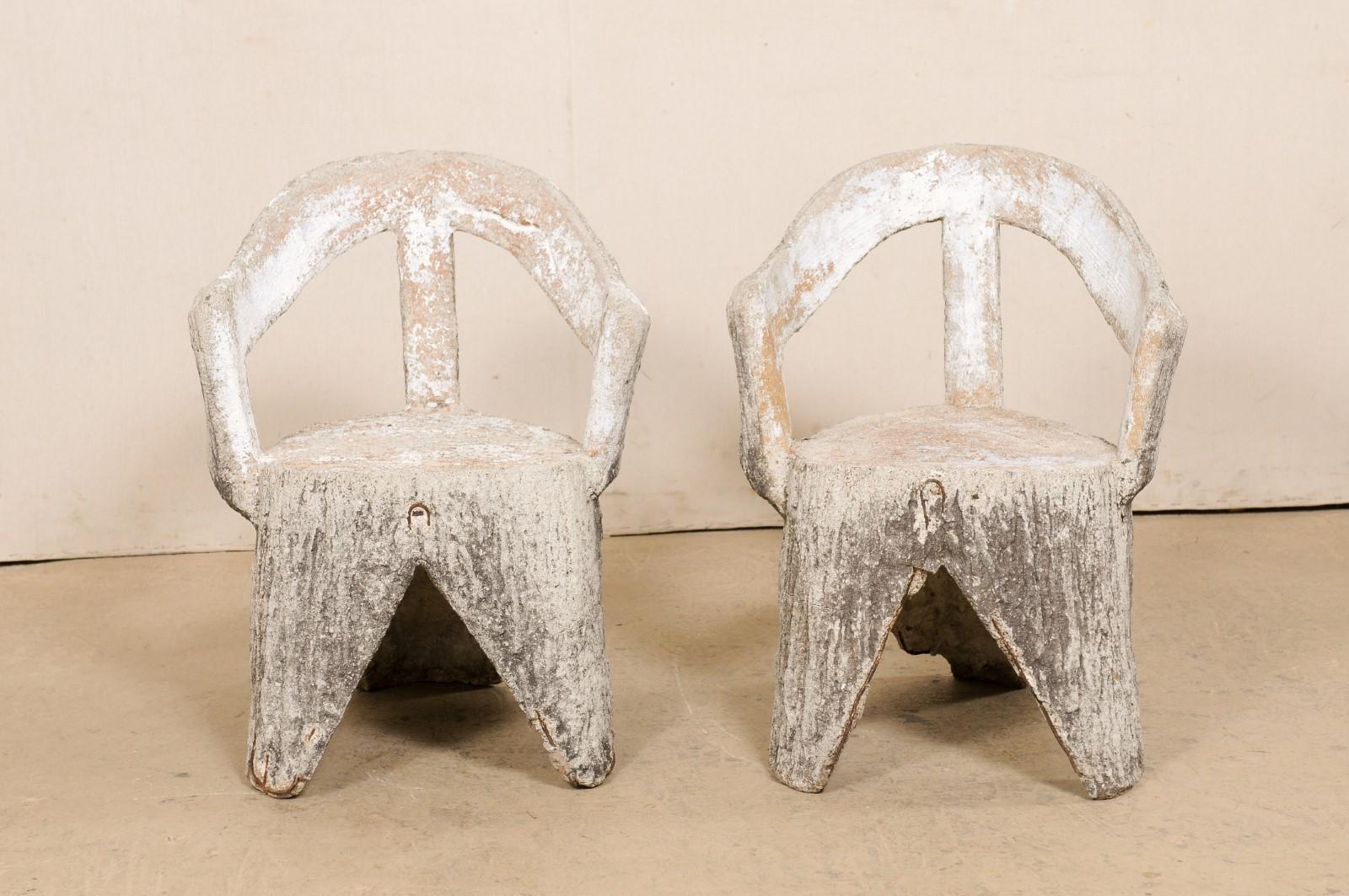 French Pair Faux-Bois Garden Patio Chairs, Mid 20th Century 6