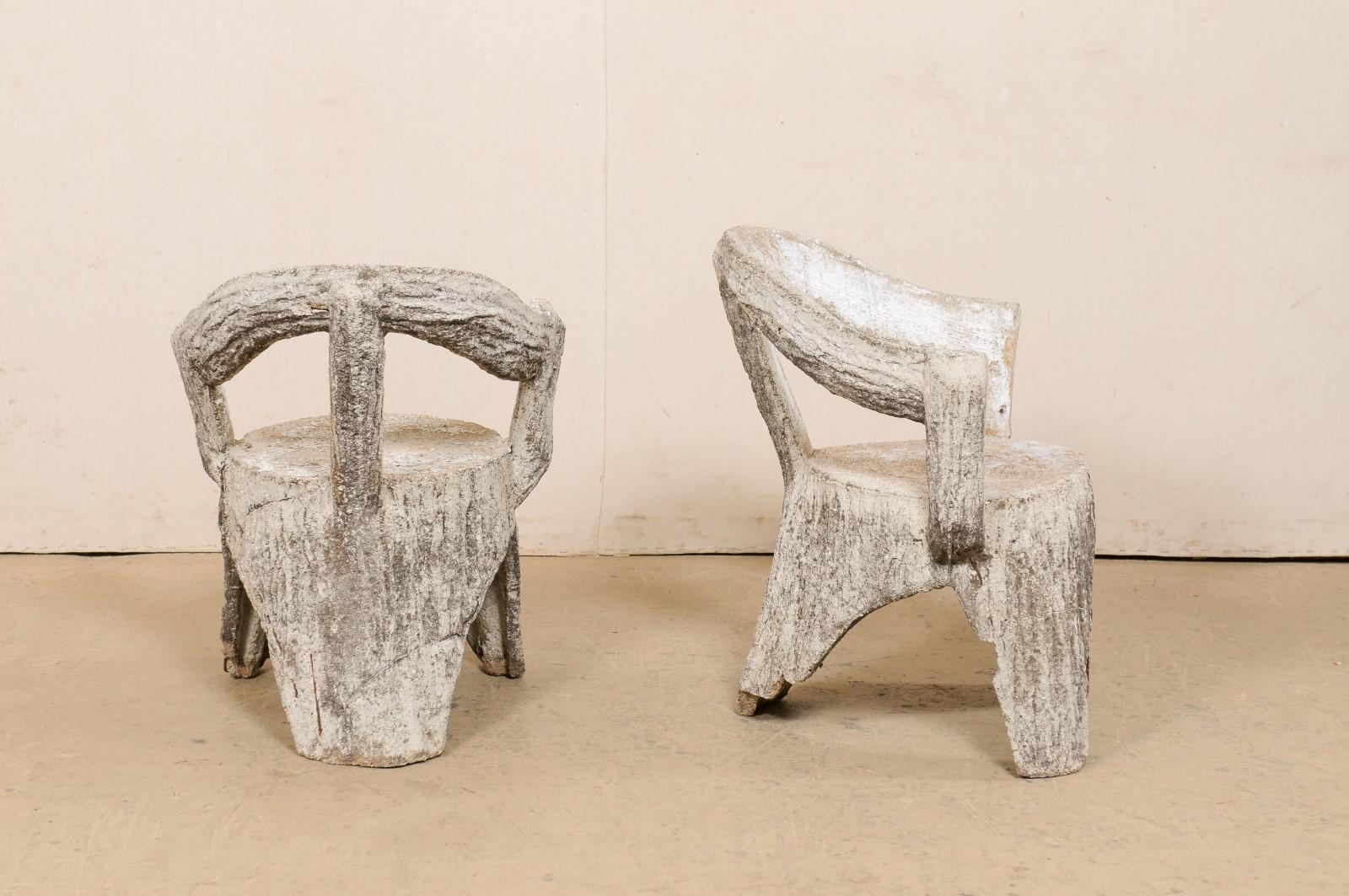 French Pair Faux-Bois Garden Patio Chairs, Mid 20th Century 1