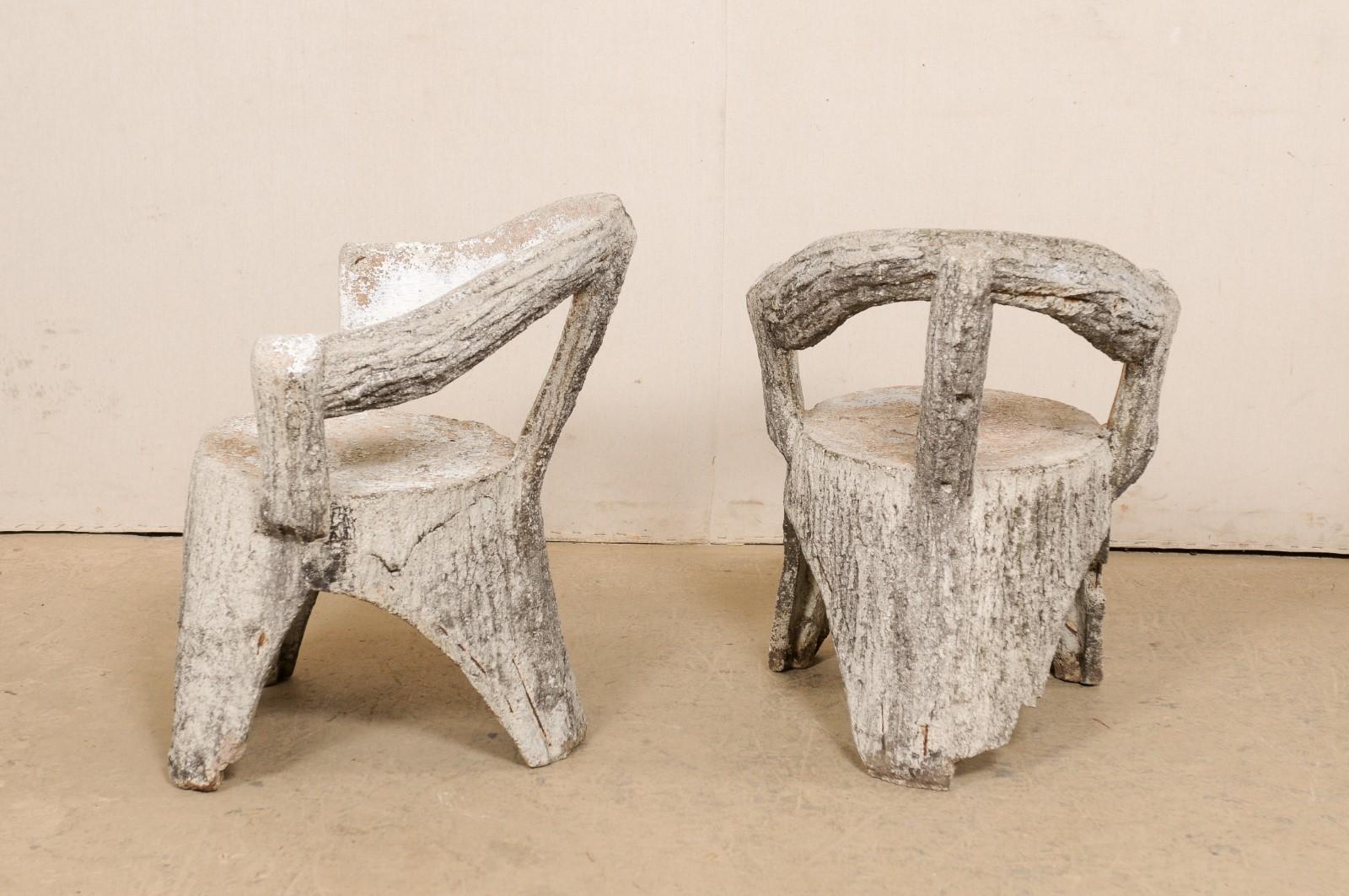French Pair Faux-Bois Garden Patio Chairs, Mid 20th Century 3