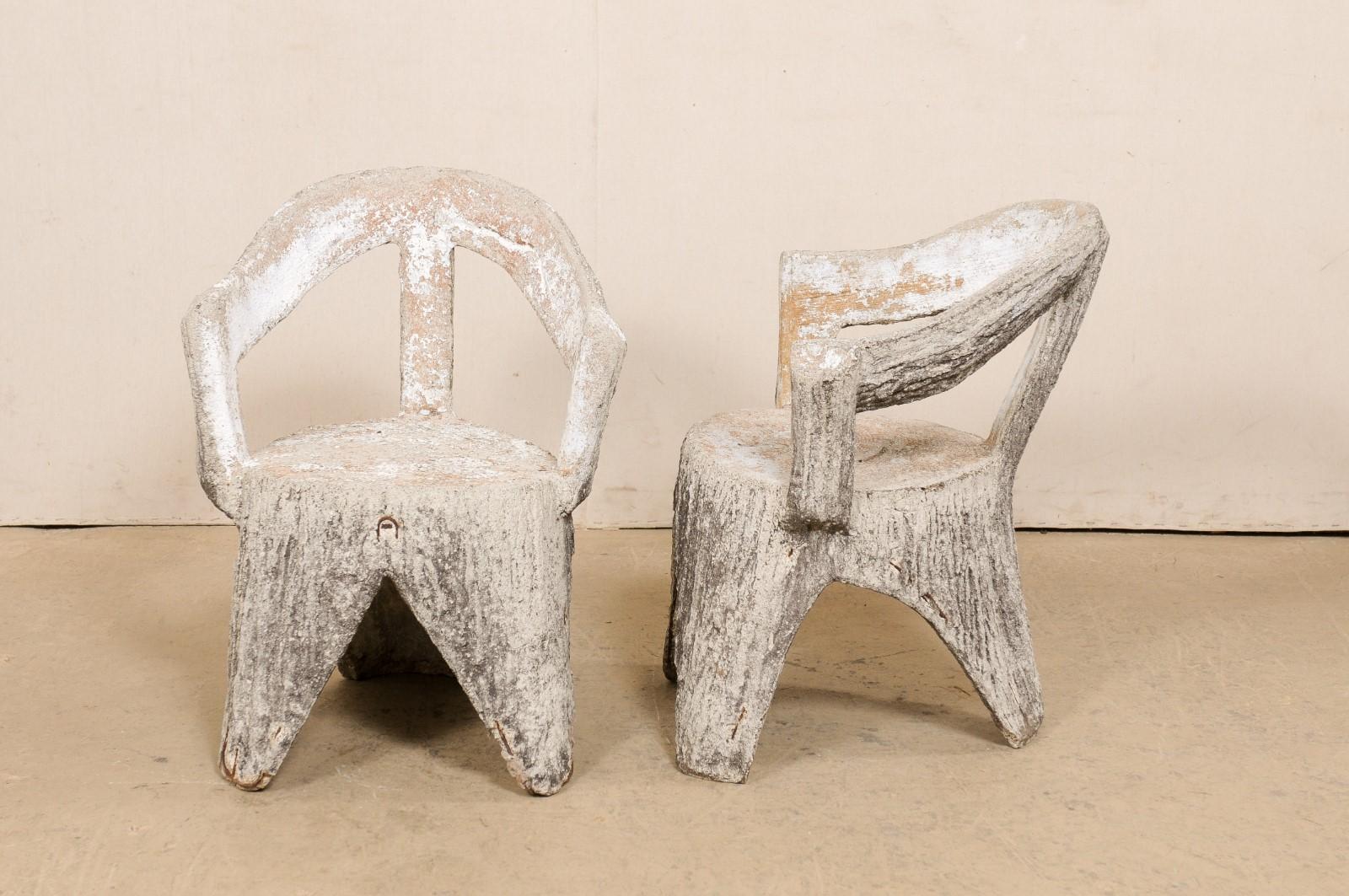 French Pair Faux-Bois Garden Patio Chairs, Mid 20th Century 4